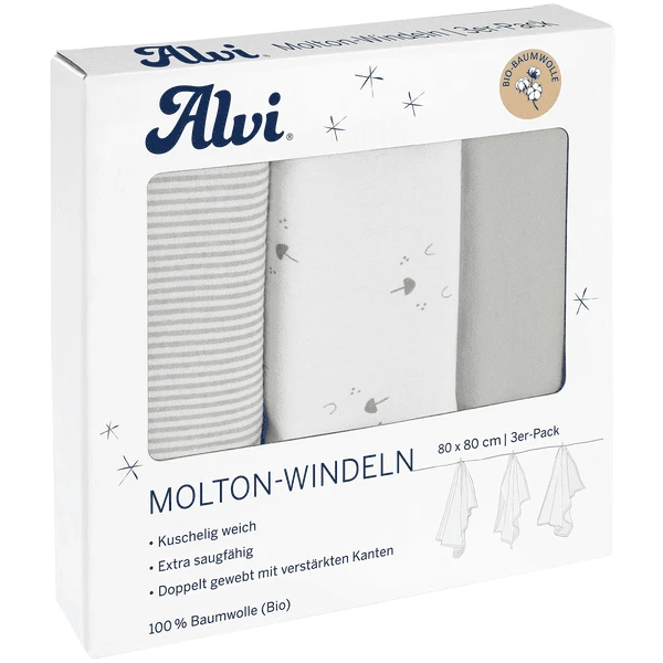 Alvi® Molton-Windeln 3er Pack Faces 80 X 80 Cm 3 Alvi® Molton-Windeln 3er Pack Faces 80 X 80 Cm