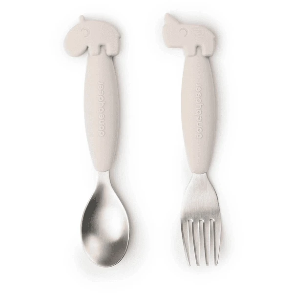 Done By Deer™ Löffel- Und Gabelset Easy-grip, Deer Friends Sand 3 Done By Deer™ Löffel- Und Gabelset Easy-grip, Deer Friends Sand