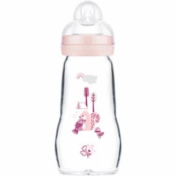 MAM Glasflasche Feel Good 260 Ml Ab 0 Monaten Vogel/Eichhörnchen Rosa