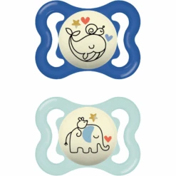 MAM Nachtschnuller Supreme Night Silikon, 0-6 Monate, 2 Stk., Wal/Elefant
