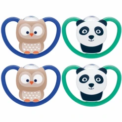NUK Schnuller Space Gr. 2, 6 - 18 Monate Silikon Eule/Panda 4 Stück