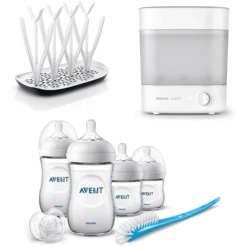 Philips Avent Starterset Mit Flaschensterilisator SCF291/00, Babyflaschenset Natural SCD301/01 Und Trockengestell SCF149/00