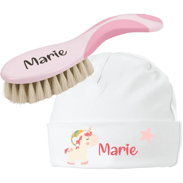 Schnullireich Geschenkset Mit Namen NUK Baby Bürste Mit Namen + Baby Mütze Einhorn Rosa 3 Schnullireich Geschenkset Mit Namen NUK Baby Bürste Mit Namen + Baby Mütze Einhorn Rosa