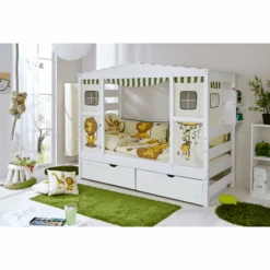 TiCAA Hausbett 2 Schubladen Safari