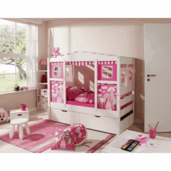 TiCAA Hausbett Mini Mit 2 Schubladen Prinzessin Rosa