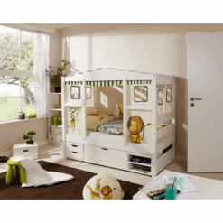 TiCAA Hausbett Mini Mit 3 Schubladen Safari